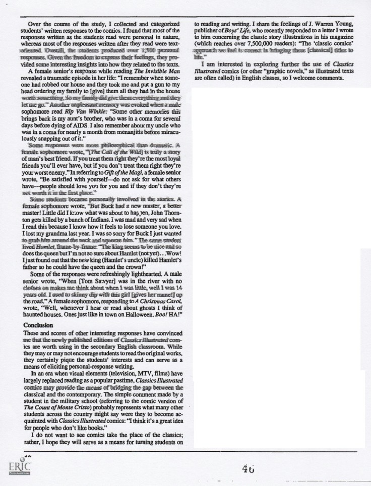 English Leadership Quarterly Ocotber 1992 Classics Illustrated Comics, Promoting Personal Response second page, 12 with erasure